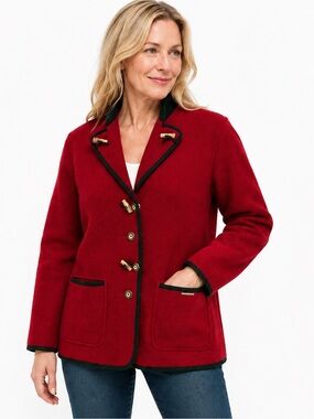 Geiger Vintage 90 Austria Women’s Red Boiled Wool Jacket Size 38 Tyrolean Toggle